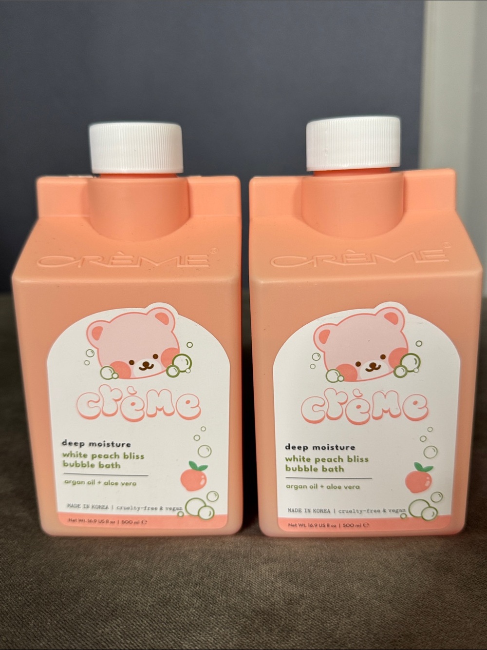 The Crème Shop Bears White Peach Bliss Bubble Bath Deep Moisture Set of TWO